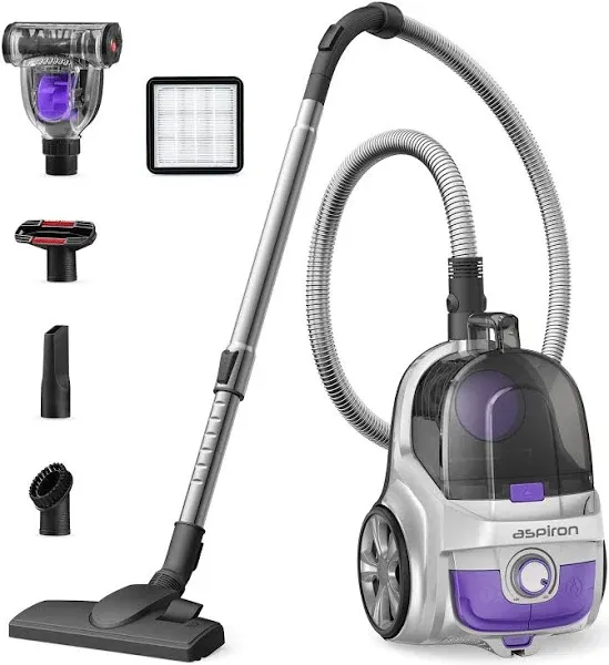 Aspiron Canister Vacuum Cleaner, 1200W Lightweight Bagless Vacuum Cleaner, 3.7QT