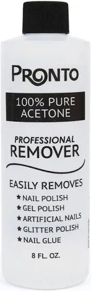 Pronto 100% Pure Acetone - Quick, Professional Nail Polish Remover - for Natural, Gel, Acrylic, Sculptured Nails (8 fl. oz.)