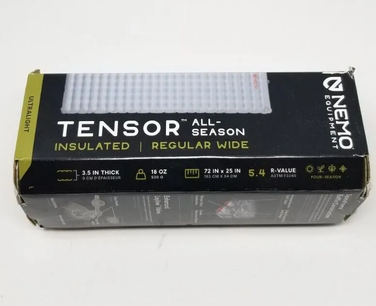 New Nemo Tensor Regular Wide All-Season Insulated Ultralight Sleeping Pad 72x25"