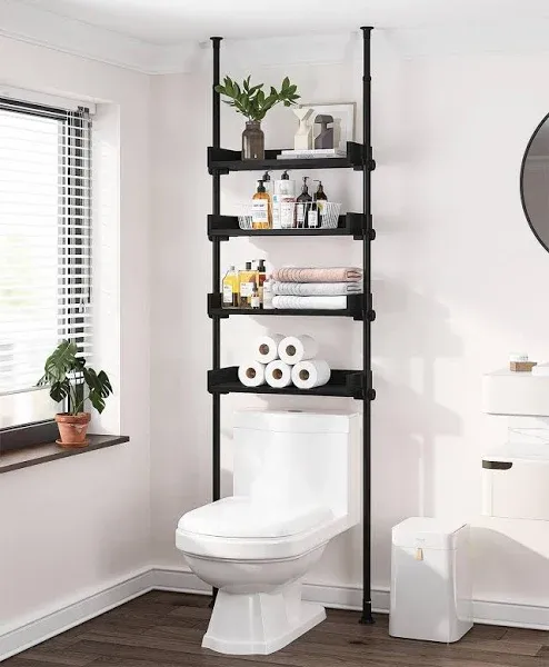 ALLZONE Adjustable Over The Toilet Storage Cabinet,Tension Mount Bathroom Organizers and Storage Over Toilet with 4 Adjustable Shelves,Over Toilet Bathroom Organizer Fit 92-116 Inch Tall,Black