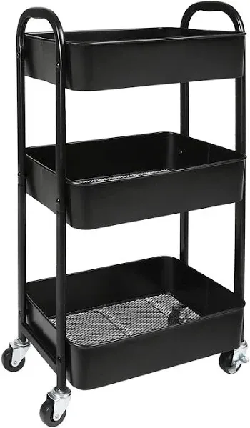 3-Tier Rolling Metal Storage Organizer Mobile Utility Cart Kitchen Cart Caster Wheels Black