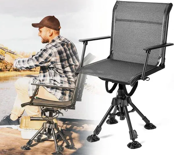 KEMIMOTO 360 Degree Silent Swivel Blind Hunting Chair, Height Adjustable Quick Folding Portable Comfortable Hunting Fishing Chair