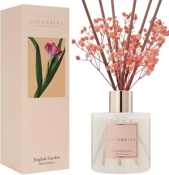 COCORRÍNA Reed Diffuser - English Garden Scented Diffuser with 8 Sticks Home Fragrance Reed Diffuser for Bathroom Shelf Decor