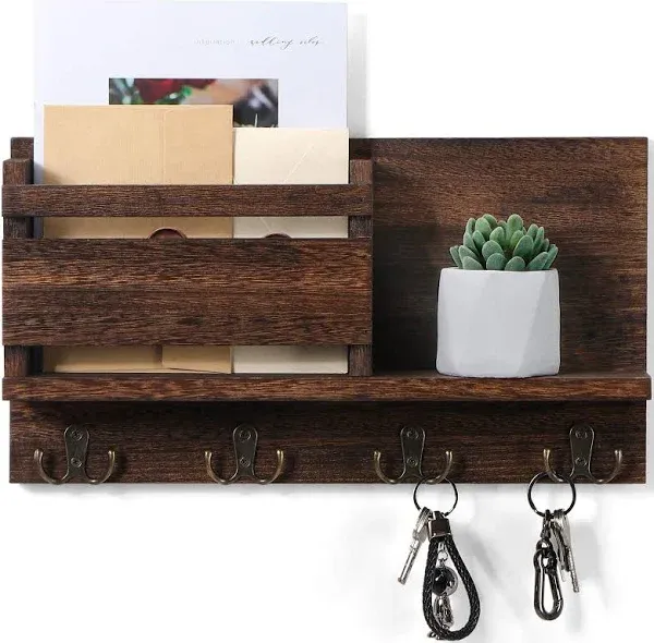 Key and Mail Holder for Wall Decorative - Rustic Mail Organizer Wall Mount,