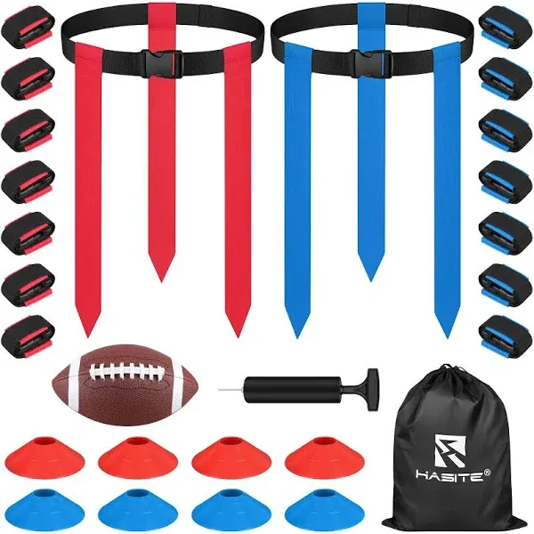 Flag Football Set, 14 Player Adjustable Flag Football Belts, 42 Football Flags, 8 Practice Cones, Size 3 Football, Pump and Bag, Perfect for Youth Adults and Children To Capture The Flag