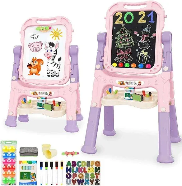 Art Easel for Kids, Adjustable Standing Rotatable Double Sided Easel、