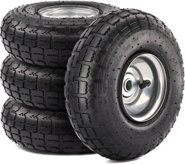 4 Pack 10-inch Tires and Wheels 4.10/3.50-4 Replacement Utility Tires for Dolly