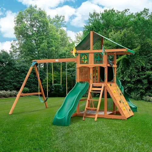 Gorilla Playsets Avalon Treehouse Swing Set with Tube Slide