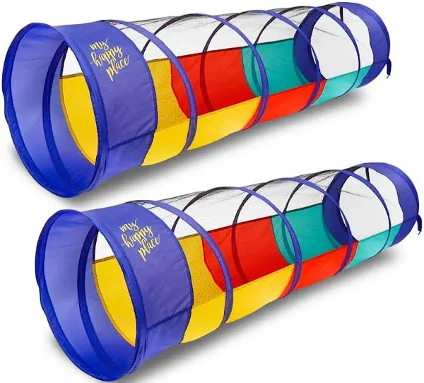 Kiddey Multicolored Play Tunnel for Kids (6’) – Crawl and Explore Tent, with See Through Mesh Sides, Promotes Healthy Fitness, Early Learning, and Muscle Development – Balls NOT Included (2 Pack)