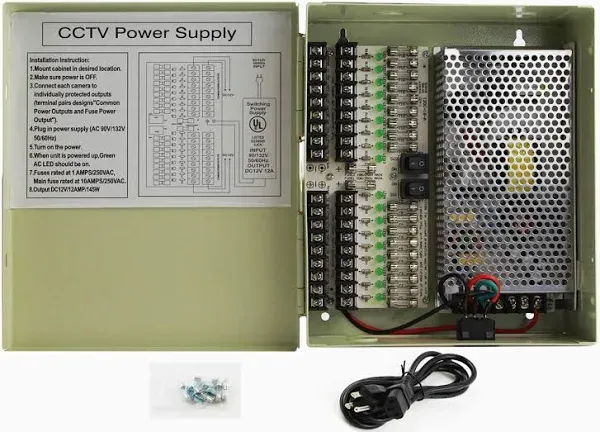 18 Outputs 12A 12V DC CCTV Distribution Power Supply 4 Security Camera UL Listed  | eBay