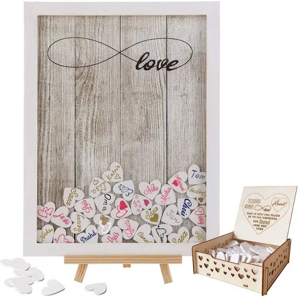 Y&amp;K Homish Wedding Guest Book Wooden 1-White wooden frame + Unlimited love 