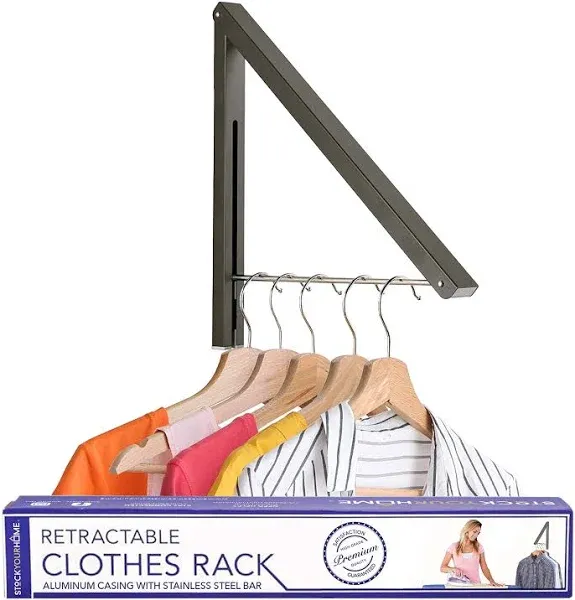 Retractable Clothes Rack, Wall-Mounted Foldable 10&#034; long rod by Stock Your Home