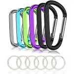 6PCS Black Carabiner Caribeaner Clip,3&#034; Large Aluminum D Ring Shape Multi-color