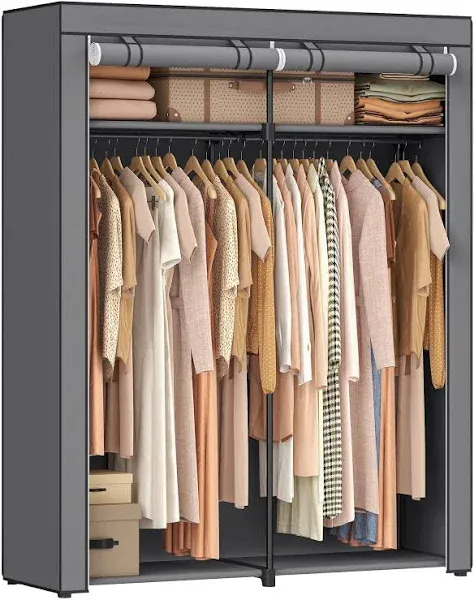 Grey Portable Wardrobe Closet with Clothes Rail and Non-Woven Fabric Cover