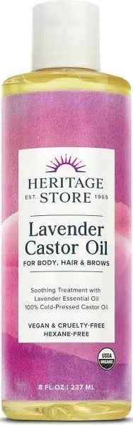 Heritage Store Lavender Castor Oil, Organic, Soothing Treatment with Lavender Essential Oil, Deep Hydration for Healthy Hair Care, Skin Care, Castor Oil Packs, Natural Lavender Scent, Vegan, 8oz