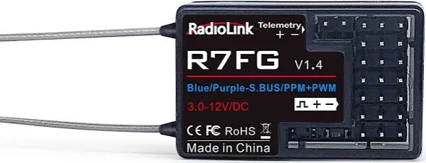 Radiolink R7FG 7 Channels RC Gyro Receiver, Voltage Telemetry Long Range Control, Water-Splash Proof for RC Crawler Drifting Car, Boat, Works for 2.4Gh Radio Controller RC8X/RC4GS V3/RC6GS V3/T8S/T8FB