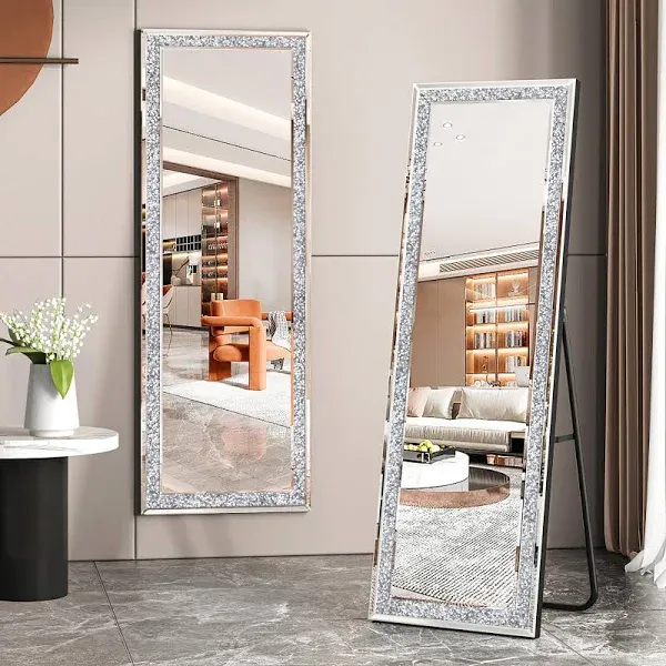 MUAUSU Full Length Floor Mirror - Luxury Crystal Surround Full Body Mirror with ...