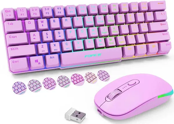 Wireless Keyboard and Mouse Set, 104 Round Keys Full-Size Cute Colorful Keyboard and Mouse with Retro Typewriter for PC/Mac/Laptop/Tablet/Computer/Windows Blue