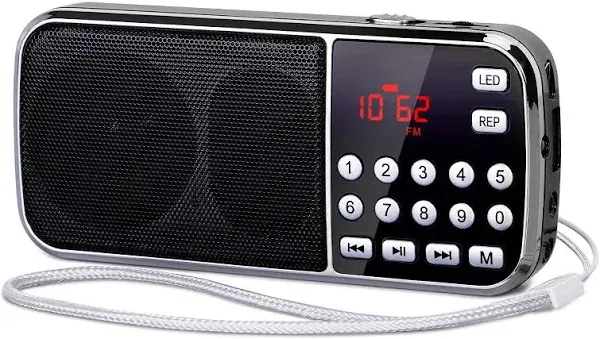  AM FM Radio Bluetooth Small Portable Radio Dual Speaker Heavy Bass LED 