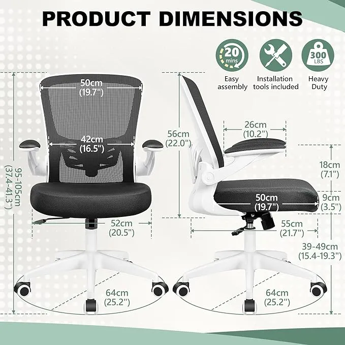 MINLOVE Office Chair Ergonomic Desk Chair with Lumbar Support and Height, Rolling Swivel Desk Chair with Wheels and Flip-up Arms, Breathable Mesh Executive Computer Chair for Home Office(Gray)