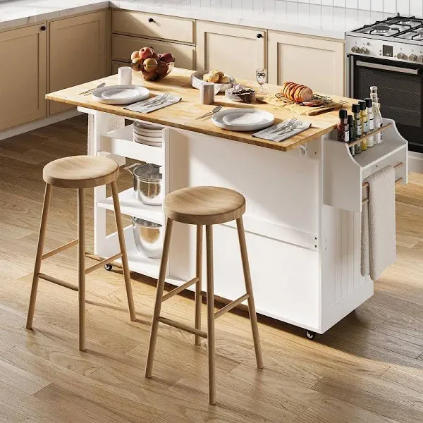 Kitchen Island Cart Rolling Trolley Cart Adjustable Storage Cabinet