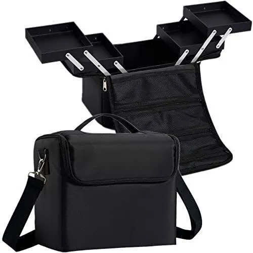 Stagiant Soft Makeup Bag with 4 Trays for Jewelry, Makeup Brushes, And Toiletry