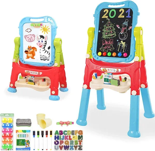 Easel for Kids,Rotatable Double Sided Adjustable Standing Art Easel with Blue