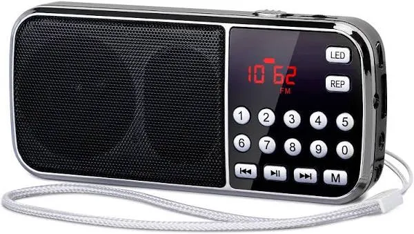 J-189 Bluetooth AM FM Radio, Small Portable Radio - Dual Speaker Heavy Bass, LED