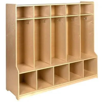 "Flash Furniture Wooden 5 Section School Coat Locker with Bench, Cubbies, and Storage Organizer Hook-Safe