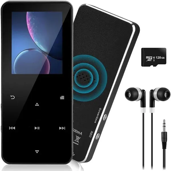 144GB MP3 Player with Bluetooth 5.2 Portable Multi-Function Music Player with HD Speaker,FM Radio, Voice Recorder, E-Book Slim Design Metal Shell (Earphones Included), Black