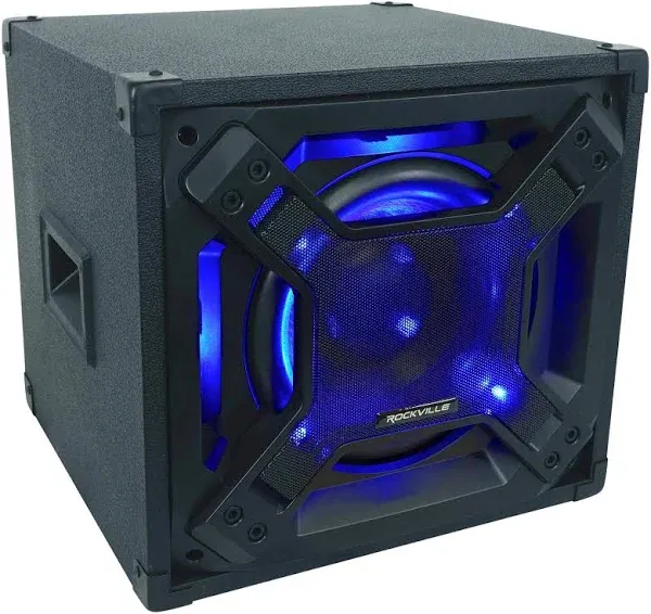 Rockville BASS Blaster 10, 10" 750W Powered Subwoofer for Home Theater, LED Lighting, RCA Inputs/Outputs, Variable Crossover - Perfect for Home Theater, Studio, Pro Audio