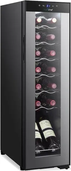 NutriChef Single-Zone Wine Cooler & Chiller – Digital Touch Control, Airtight Seal, 14-Bottle Capacity, Black