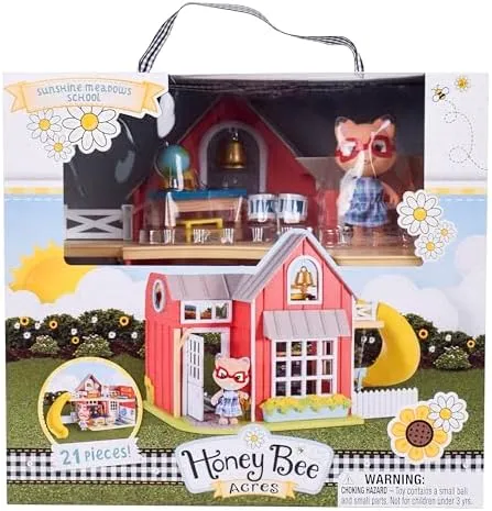 Honey Bee Acres Sunshine Meadow School Playset 21 Pieces with Doll Figure New