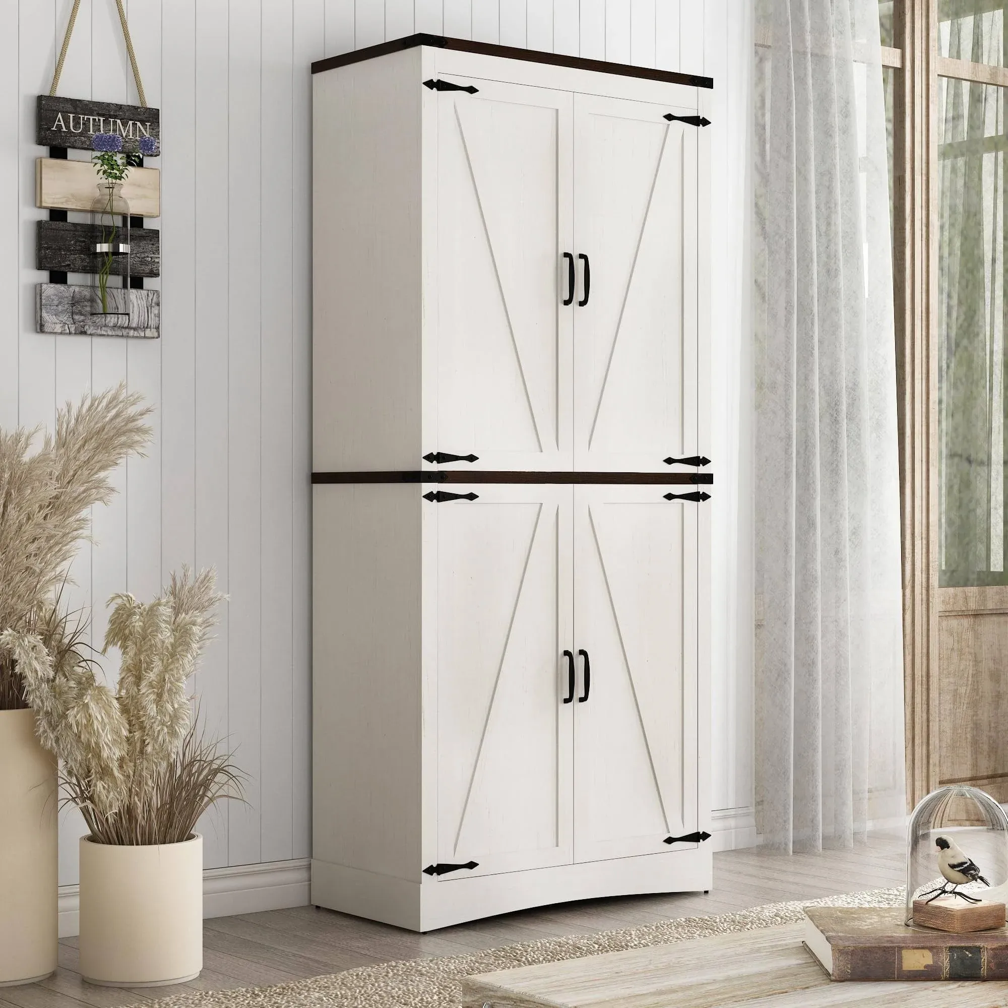 Blotout 71 inch Tall Farmhouse Kitchen Pantry Cabinet, 5 Layers Storage Cabinet ...