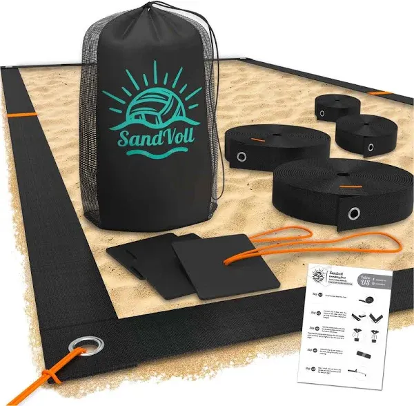 Beach Volleyball Lines for Sand - Portable 2 inch Black + Anchors 