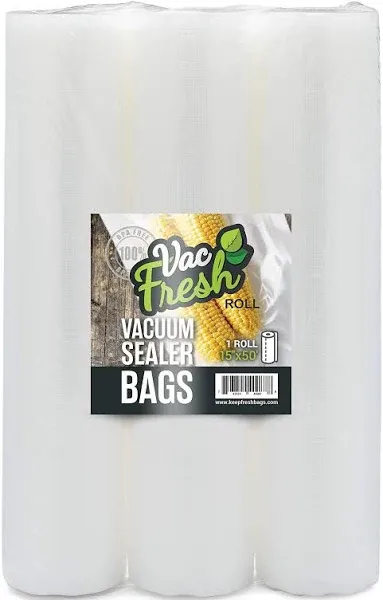 Vac Fresh Food Vacuum Seal Rolls (15" x 50', 3 Rolls) 3.5mil Embossed Food Storage Bags, Vacuum Seal Bags for Meal Prep, Sous Vide Bags for Cooking (150 Feet)