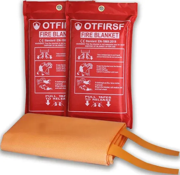 Emergency Fire Blanket for Home and Kitchen-Orange<wbr/>-A 2 Pack 39.3&#034;x39.3&#034; Silic...