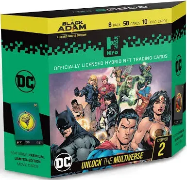 HRO DC Comics Unlock The Multiverse | Chapter 2: 8-Pack Premium Starter Box, Hybrid NFT Trading Cards, 58 Trading Cards Pack (10035891-0001)