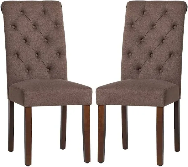 COLAMY Button Tufted Dining Chairs Set Parsons Upholstered Fabric Dining Room Chairs Kitchen Chairs with Wood Legs and Padded Seat