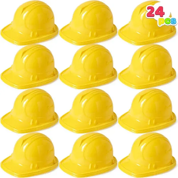 Joyin 24 Pcs Plastic Kids Yellow Toy Construction Hard Hats 