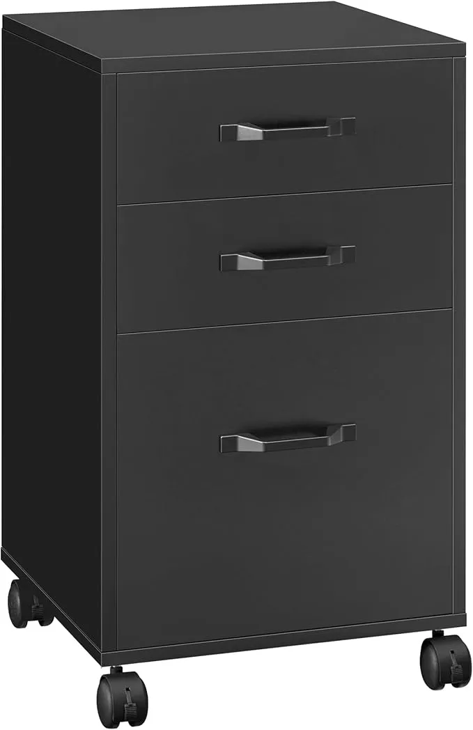 VASAGLE File Cabinet, 3 Drawers Filing Cabinet for Home Office, with Wheels, for A4, Letter Sized Documents, Hanging File Folders, Ink Black UOFC065B16