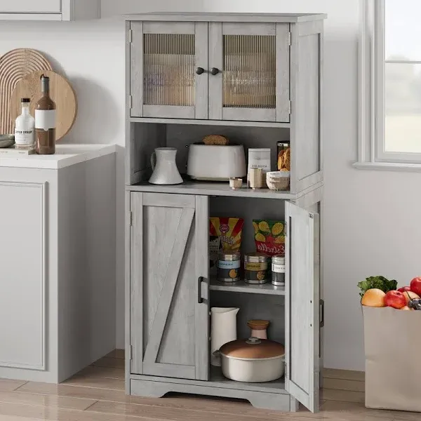 GAOMON Kitchen Pantry Storage Cabinet with Doors and Shelves, 50.4" Freestanding Pantry Cabinets, Wooden Cupboard, Large Floor Cabinet for Bathroom, Kitchen, Dining Room, Living Room, Gray