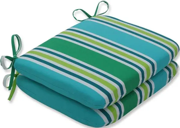 Pillow Perfect Aruba Stripe Rounded Corners Seat Cushion, Set of 2 - Blue/Green