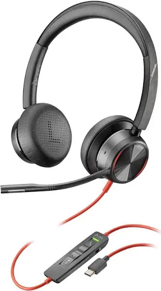 Plantronics Poly - Blackwire 8225 Wired Headset with Boom Mic Dual-Ear (Stereo) Computer Headset - USB-C to Connect to Your PC/Mac - Active Noise Canceling-Works with Teams (Certified), Zoom &More