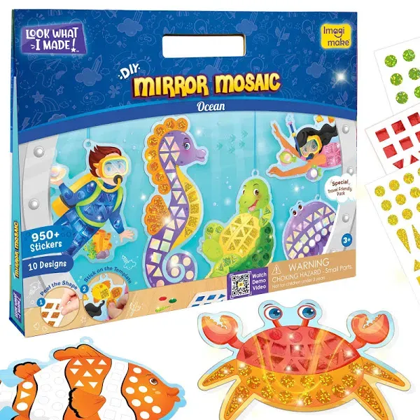 Imagimake Mirror Mosaic Butterfly & Peacock Kids Art Set | DIY Craft Kit | Foil Stickers for Kids | Birthday Gift for Girls and Boys Ages 3,4,5,6,7,8 | Mosaic Kit | 4-8 Year Old Girl Gift