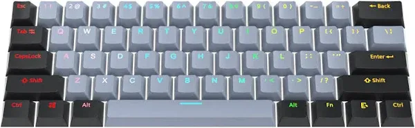 Guffercty kred 61-Keys PBT 60% Keycaps 60 Percent Shine-Through OEM Profile Keycaps Backlit US Layout for 60% Mechanical Keyboard (61 Grey Black)