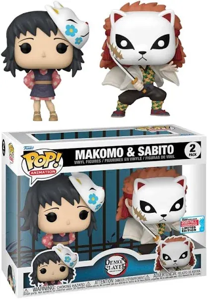 Funko Pop! Demon Slayer - Makomo &amp; Sabito - 2 Pack - Boxluck SDCC in Protector