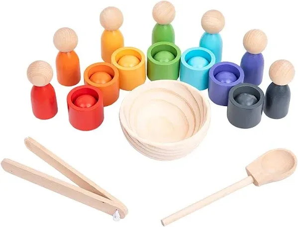 BBtinker Montessori Balls in Cups Wooden Peg Dolls in Cups