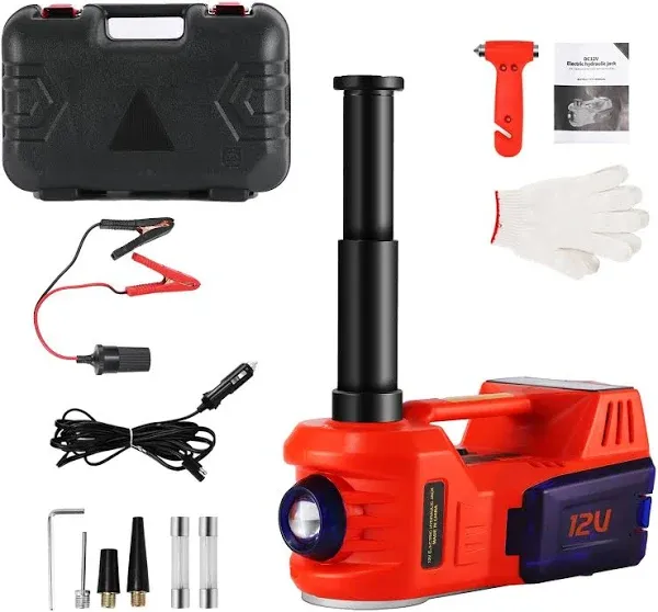 Electric Jack BENYAN 5 Ton Car Jack Kit with Electric Inflator Pump | 12V Portable Car Jack with LED Light for SUV MPV Sedan | Lifting Height Range 6 to 17.7 Inch Red