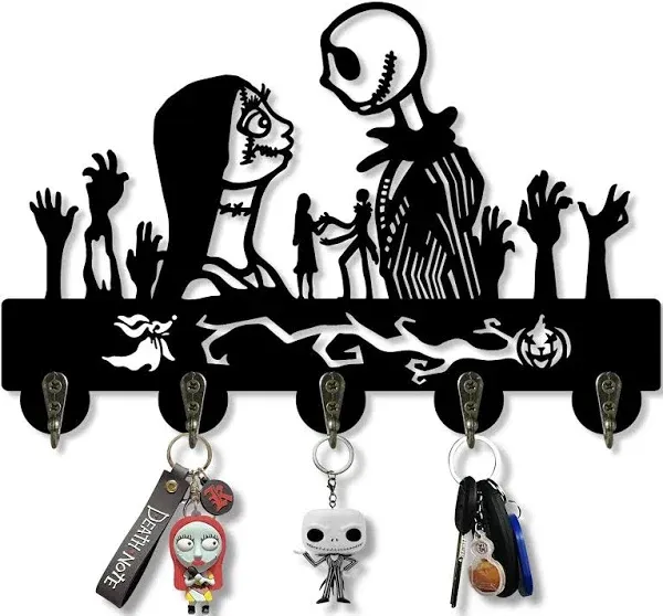 ANTWAX Skull Key Holder for Wall, Couple Key Hooks, Cartoon Jack Key Rack for Kitchen and Entryway Decor, Christmas Nightmare Bedroom Decor, Nightmare Christmas Gifts, Easy to Install(Black)